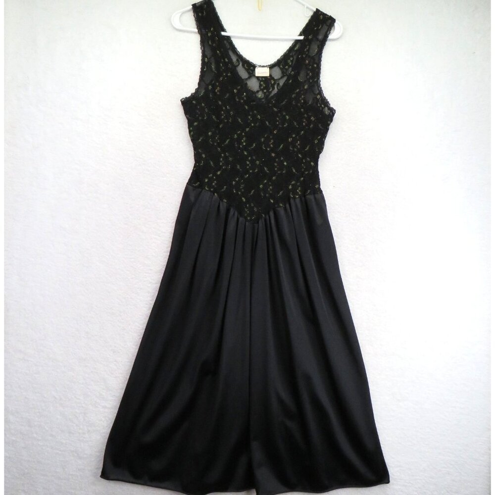 Frederick's‎ of Hollywood Dress Womens Small Black Lace Satin Glitter Cocktail